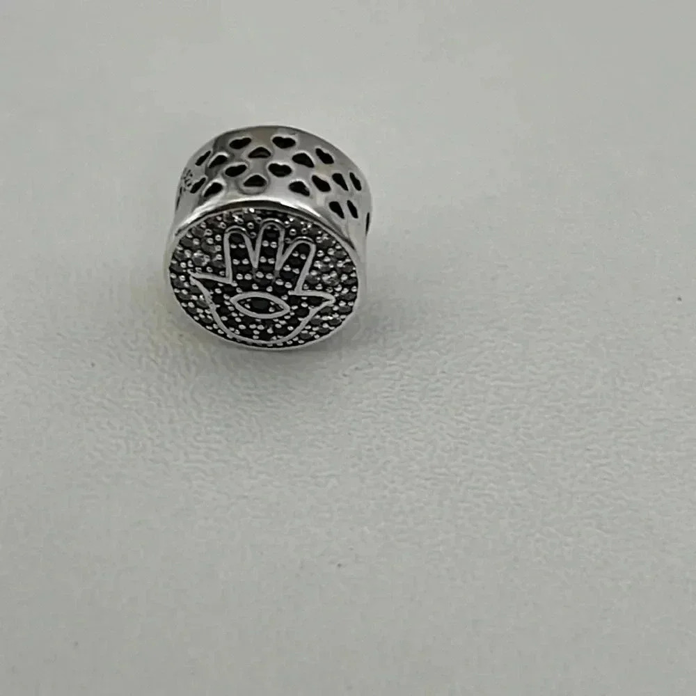 S925 Stamped Sterling Silver Hamsa Hand and Evil Eye Charm - Picture 3 of 6